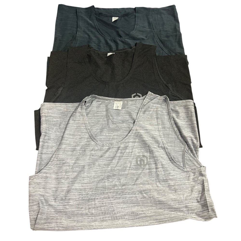 Neleus Activewear Muscle Sleeveless Tank Top Size M Pack Of 3 Gray Black, Blue